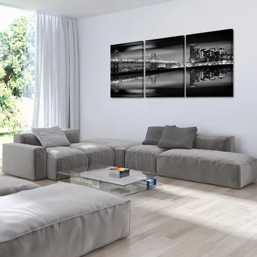 Miniatura 4 de KREATIVE ARTS - Bahía de San Francisco por la noche en puente blanco y negro, 3 paneles de arte de paisaje moderno, impresiones sobre lienzo, arte