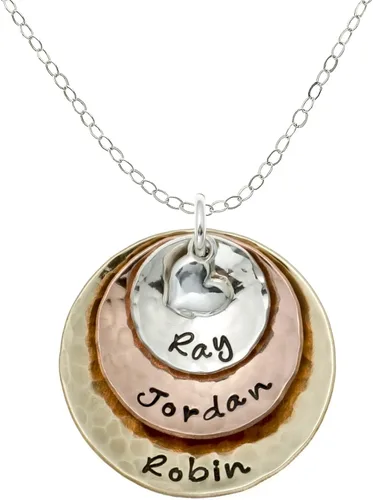 My Three Treasures - Collar con dije personalizado con discos chapados en plata 925, oro y oro rosa. Personalizado con cualquier palabra o nombre de