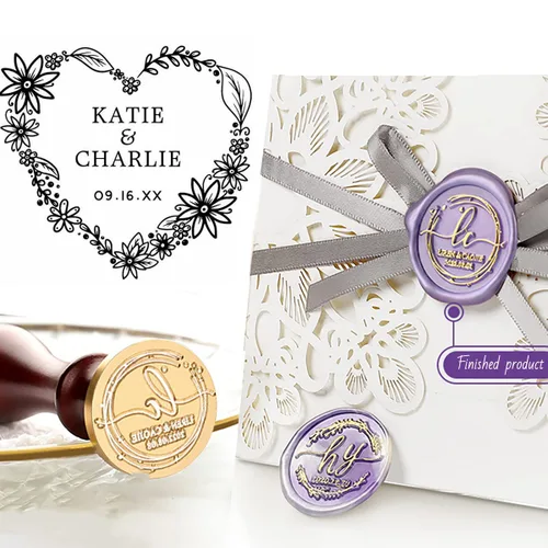 Sello de cera personalizable, regalos vintage, libro, estampador personalizado, corona de corazón floral, nombres de parejas, sello de cera
