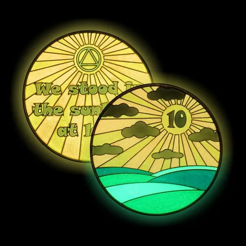 Miniatura 2 de Chip de sobriedad de 10 años, símbolo de afirmación de regalo de recuperación de monedas AA Sunlight of The Spirit Medallón chapado en oro que