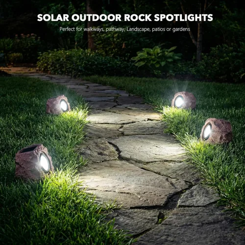 Miniatura 6 de Candieslife Luces Solares de Jardín para Exteriores - Foco Solar LED Impermeable IP65, Luces de Paisaje Alimentadas por Energía Solar, Luz 4Pack-Rock