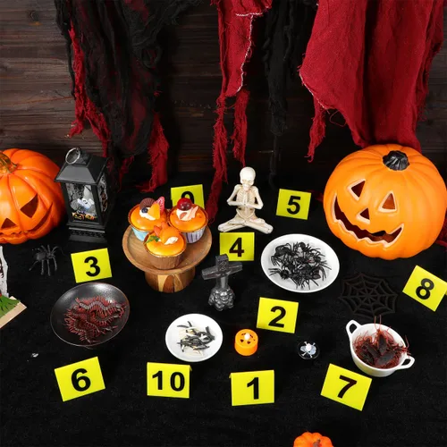 Miniatura 8 de 10 Uds. Marcadores de evidencia Escena del crimen Señalización amarilla para decoraciones de escena del crimen Tarjetas de números de mesa Amarillo