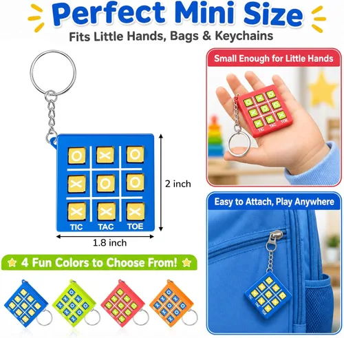 Miniatura 2 de Hicarer 64 llaveros de fiesta de Tic Tac Toe para fiestas de cumpleaños a granel, regalos de fin de año para estudiantes, niños de 8 a 12 años