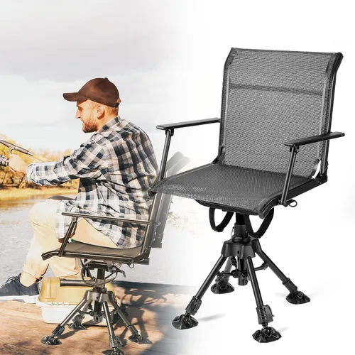 KEMIMOTO Hunting Blind Chair 360 Degree Silent Swivel, 300 Lbs Height Adjustable Quick Folding Portable Comfortable Hunting Deer Fishing Ground Chair