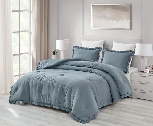 Miniatura 11 de Chezmoi Collection Nora - Juego de edredón negro tamaño King de 3 piezas, esponjoso, suave, lavado a la piedra, con volantes, ropa de cama Shabby