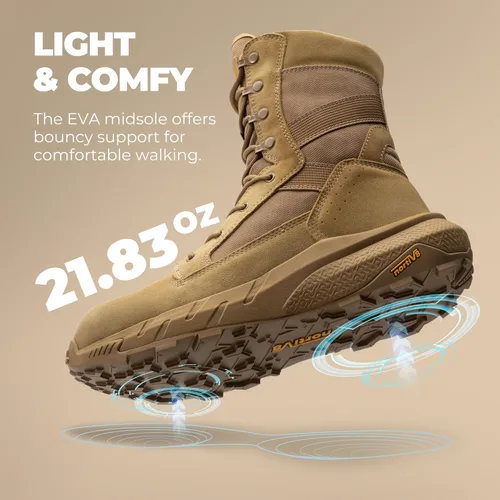 Miniatura 5 de NORTIV 8 Peakforce-Nano - Botas de trabajo para hombre con puntera compuesta de 8 pulgadas, con cremallera lateral ligera ASTM F2412-24 y ASTM Coyote