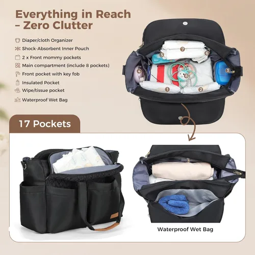 Miniatura 3 de Lekebaby - Bolso para pañales para bebé - 17 bolsillos, gran pañalera de viaje con cambiador portátil, bolso cruzado para hospital y maternidad