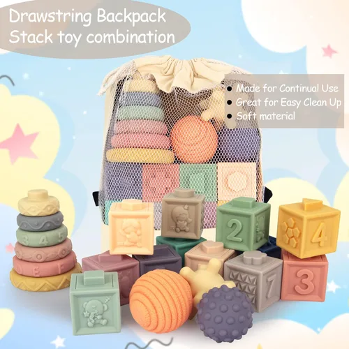 Miniatura 2 de 21 juguetes Montessori para bebés, juguetes de dentición para bebés meses, 6 meses o más, torre apilable de aprendizaje educativo temprano