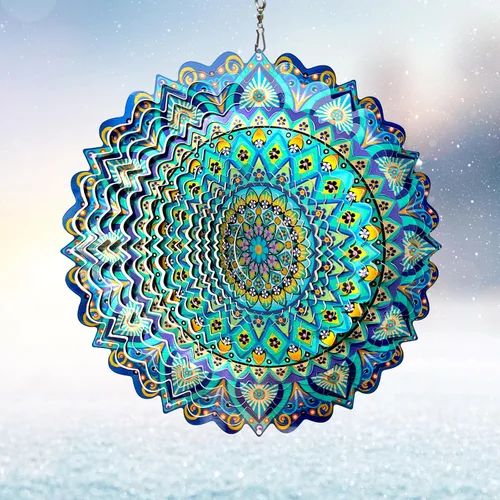 Miniatura 18 de Mandala Blossom Wind Spinner - Molinillos de Viento de Metal Escultura de Viento Colgante Cinética 3D de 12 pulgadas Cortada con Láser