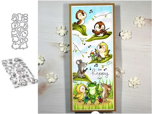 Happy Bird - Juego de sellos y troqueles transparentes de silicona para hacer tarjetas, plantillas de corte de metal para álbumes de recortes, álbum