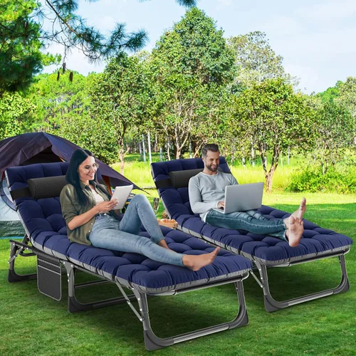 Miniatura 5 de LILYPELLE Sillón plegable con colchón, cuna plegable ajustable de 5 posiciones, portátil, para exteriores, tomar el sol, acampar, piscina, playa