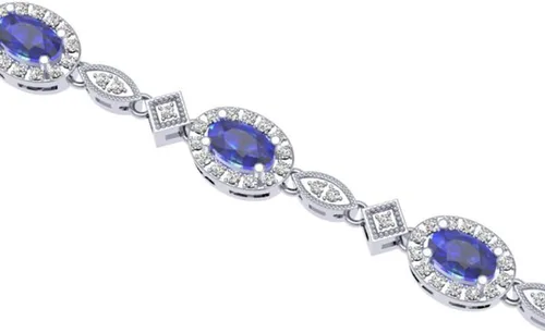 Miniatura 2 de Dazzlingrock Collection Pulsera de eslabones de mujer de diamante blanco de corte ovalado real con zafiro azul y corte redondo, plata esterlina