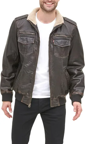 Miniatura 4 de Levis Mens Faux Leather Sherpa Aviator Bomber Jacket