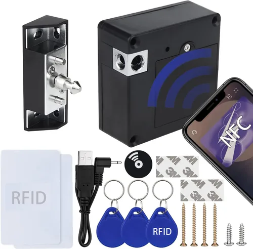 Cerradura de gabinete RFID, cerraduras electrónicas para cajones RFID, soporte para teléfono NFC desbloqueo para bloquear cuchillo de medicina