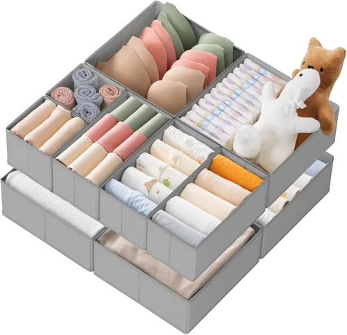 Miniatura 15 de Criusia Organizador de cajones de ropa, paquete de 21 organizadores de aparador para ropa de bebé, ropa interior, calcetines, organizadores Blanco