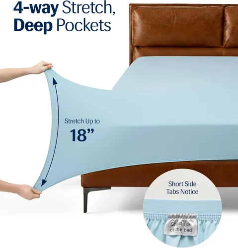 Miniatura 7 de REST® Evercool®+ Juego de sábanas refrescantes, tamaño Cali King, color azul claro, sábanas transpirables para personas que duermen con calor