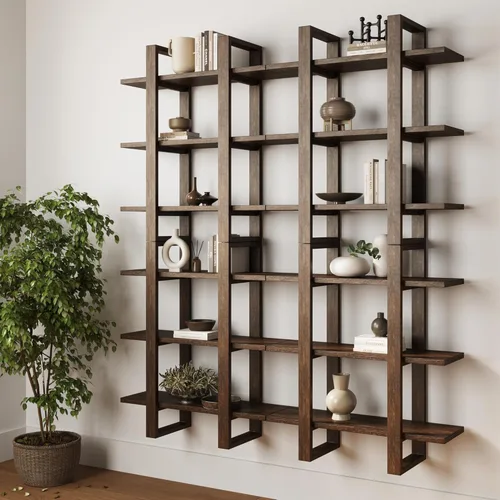 Miniatura 17 de Nathan James Benji - Estantería de pared de mediados de siglo, estante decorativo flotante de madera de 3 niveles, roble negro