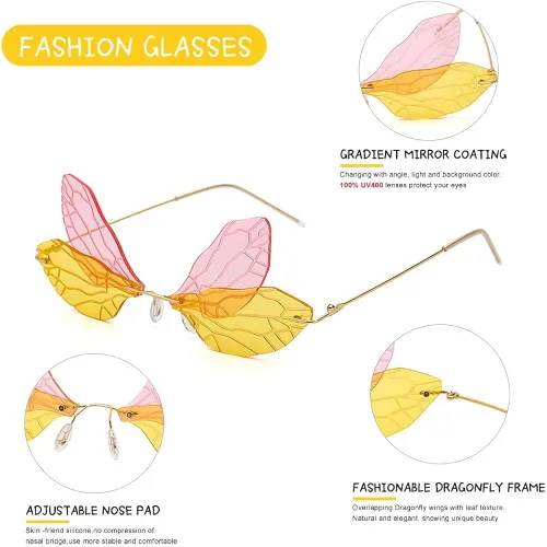 Miniatura 6 de Dollger Gafas de sol sin montura para mujer, retro, coloridas, Halloween, rave, gafas de sol de los años 90, lindas gafas de sol divertidas
