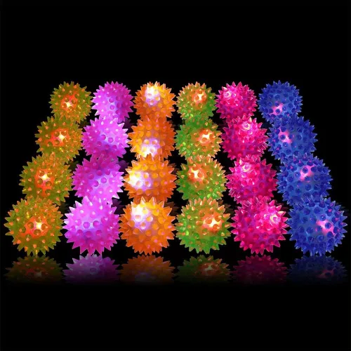 Miniatura 6 de Paquete de 24 bolas sensoriales de goma parpadeantes para aliviar el estrés, bolas de terapia con puntas LED intermitentes o para niños