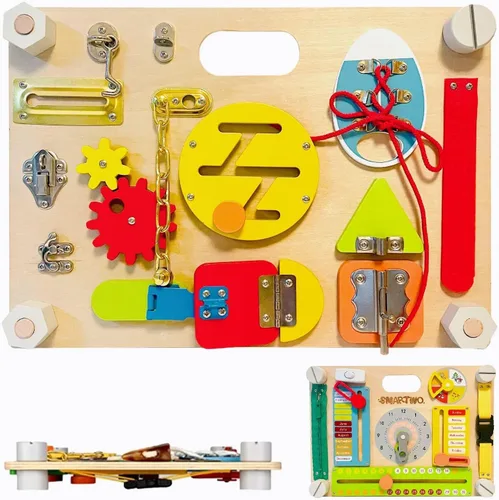 Tabla de Actividades Montessori de Doble Cara para Niños Pequeños de 3-5 años, Entrena las Habilidades Motoras Finas de los Bebés, Juguete para