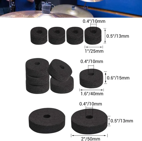 Miniatura 2 de Facmogu 23 accesorios de repuesto para platillo, fieltros de soporte de platillo, almohadillas de fieltro de tambor que incluyen tuercas de ala