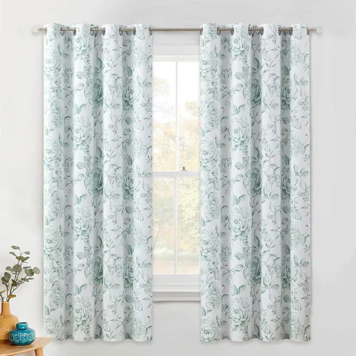 Miniatura 24 de Beauoop - Cortinas florales 100% blackout, de 84 pulgadas de largo, 2 paneles, para dormitorio, sala de estar, azul marino y blanco