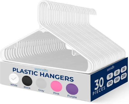 Miniatura 32 de SereneLife - Juego de 10 perchas de plástico con gancho de metal, color negro Non-Slip, Lightweight hangers with a slim profile help keep closets