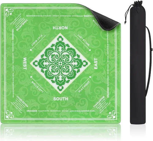 Miniatura 11 de Tapete Mahjong con regla, 32.5 x 32.5 pulgadas, impermeable, superficie suave, fácil de limpiar, antideslizante y reduce el ruido, tapete de mesa