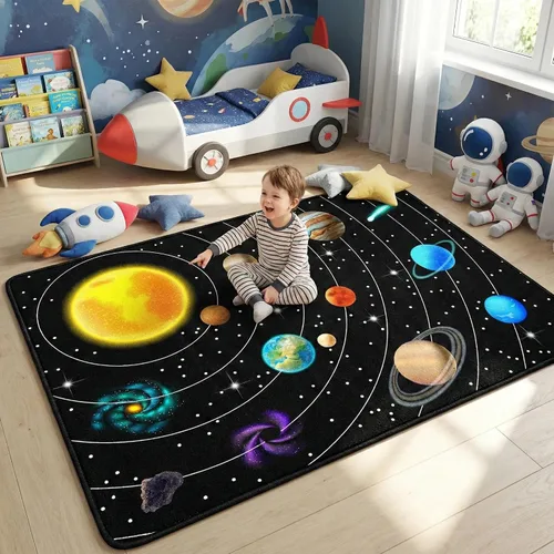 Miniatura 16 de Alfombra espacial para habitación de niños, alfombra de galaxia para niños, alfombras espaciales para dormitorio de niños, decoración