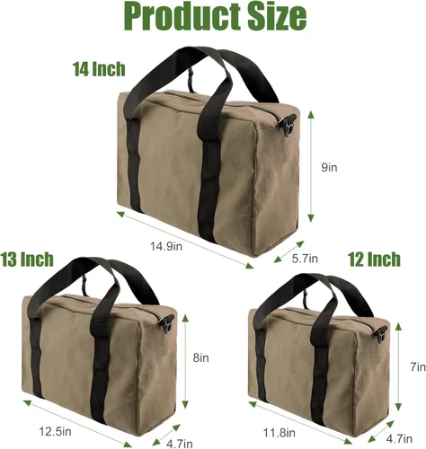 Miniatura 3 de Bolsa de herramientas pequeña, bolsa organizadora de herramientas de boca ancha, bolsa de herramientas de gran capacidad para hombres, bolsa de Caqui