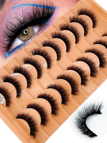 Miniatura 21 de 10 pares de pestañas postizas de visón 3D, hechas a mano, pestañas largas y finas, pestañas naturales para maquillaje de ojos (3-6)