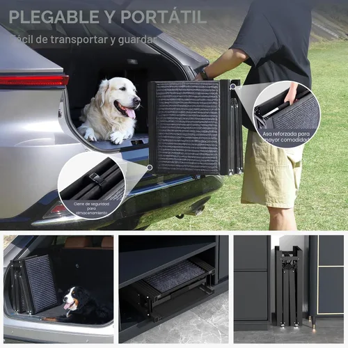 Miniatura 6 de Rampa para perros para automóvil de 63 pulgadas de largo y 17 pulgadas de ancho, rampas portátiles para perros grandes con superficie de alfombra