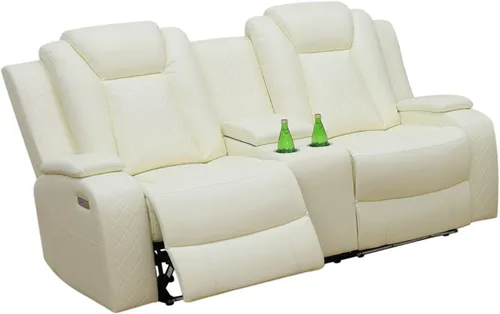 Miniatura 9 de Juego de sillón reclinable eléctrico con luces LED, juego reclinable de cuero sintético con puerto USB/cargador inalámbrico/consola de Borgoña