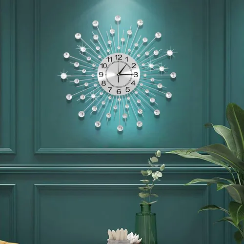 Miniatura 2 de Reloj de pared grande de cristal de 24 pulgadas para decoración de sala de estar, moderno reloj de pared con forma de estrella de metal, reloj
