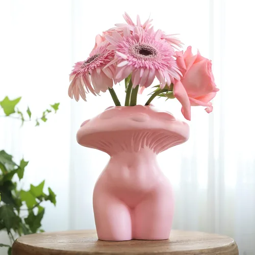 GUGUGO Jarrón de Cuerpo Femenino de Hongo para Decoración, Decoración Bohemia Peculiar Única Linda y Divertida para el Hogar y el Baño, Jarrón de