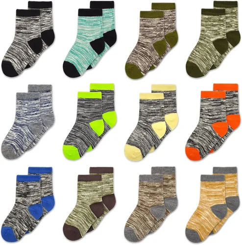 Miniatura 12 de Calcetines para niños, 12 pares de calcetines deportivos para niños pequeños y niñas (1 a 14 años), juego de calcetines atléticos de media