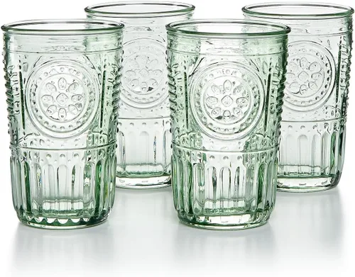 Bormioli Rocco Romántico juego de 4 vasos enfriadores, 16 onzas, cristal de color, verde pastel, hecho en Italia.