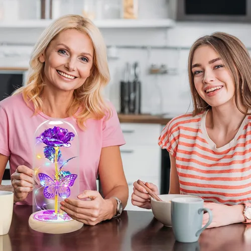 Miniatura 3 de QUNPON Regalos de rosas para el día de la madre, regalos de rosas para mujeres, regalos de cumpleaños para mujeres, flores de mariposa moradas