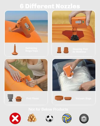 Miniatura 5 de Bomba de aire para inflables con batería recargable de 3600 mAh y luz de campamento, ultra rápida 400L/min y mini bomba de aire eléctrica, 6