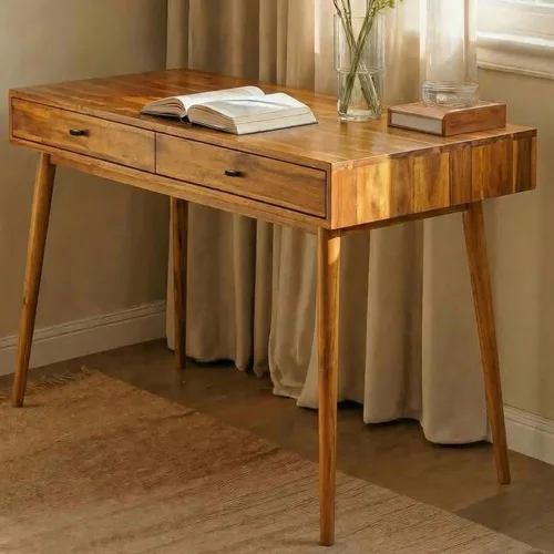 Acacia Lagom - Escritorio de trabajo de madera maciza de 48 pulgadas con cajones, muebles de oficina, mesa de trabajo de estilo escandinavo para
