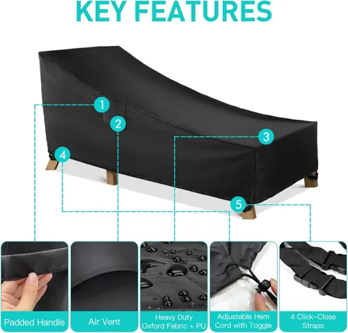 Miniatura 3 de WLEAFJ Funda impermeable para tumbona de patio, fundas resistentes para sillas de salón al aire libre, fundas negras duraderas para muebles