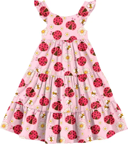 Miniatura 15 de Vieille Vestido de verano para niñas pequeñas, con volantes, sin mangas, casual, vestido de playa, escalonado, vestido de princesa para 2-8 años