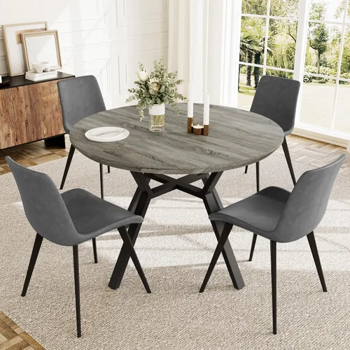 Miniatura 11 de HIPIHOM Juego de mesa de comedor redonda extensible para 6 personas, mesa de cocina extensible de 43.3 a 59.1 pulgadas con 6 sillas tapizadas, Mesa