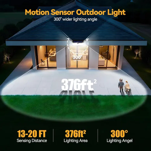 Miniatura 4 de TECKNET Luces Solares Súper Brillantes para Exteriores Paquete de 3, 2×231 LED y 1×416 LED, Ángulo de 300° y 3 Modos de Iluminación con Sensor