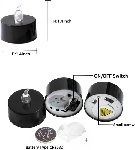Miniatura 8 de LANKER Paquete de 24 velas de té negras – Luces LED sin llama amarillas cálidas parpadeantes – Velas falsas de larga duración a pilas – Decoración