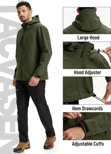 Miniatura 6 de TACVASEN Chaqueta Softshell para Hombre con Capucha Impermeable Abrigo Táctico de Vellón Abrigo de Invierno Rompevientos Chaquetas Ligeras