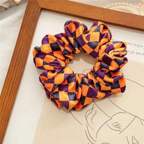 Miniatura 2 de Coleteros de terciopelo para el cabello de Halloween, bandas amarillas para el cabello, accesorios para el cabello a cuadros, coleteros a cuadros