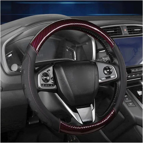 Miniatura 7 de Zpana Funda para volante de automóvil, 14.96 pulgadas, patrón de fibra de carbono 3D transpirable, protector de volante con forro antideslizante