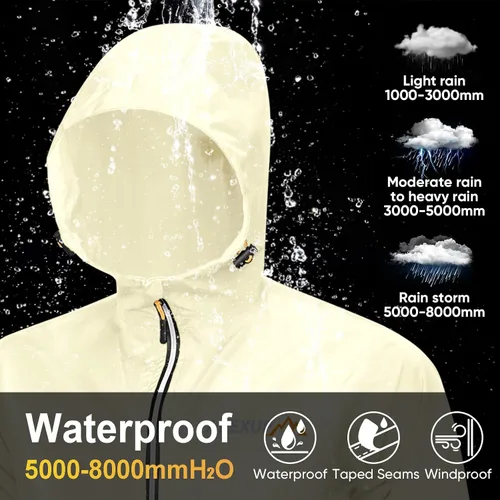 Miniatura 3 de APEXUP Chaqueta de lluvia empacable para hombre con cremallera reflectante, impermeable ligero, chaqueta de lluvia para hombre para deportes al aire
