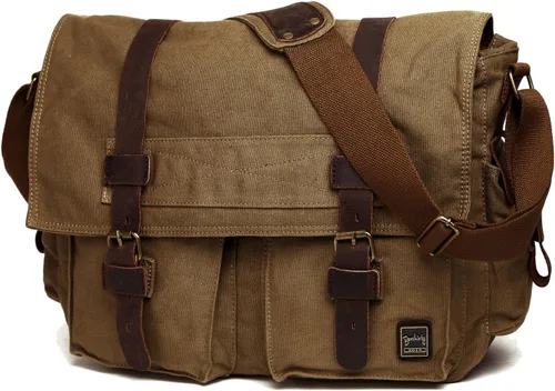 Miniatura 3 de Bolso de hombro para hombres, bolso mensajero de lienzo militar clásico de Berchirly, de 13.3–17.3 pulgadas, de regreso a la escuela